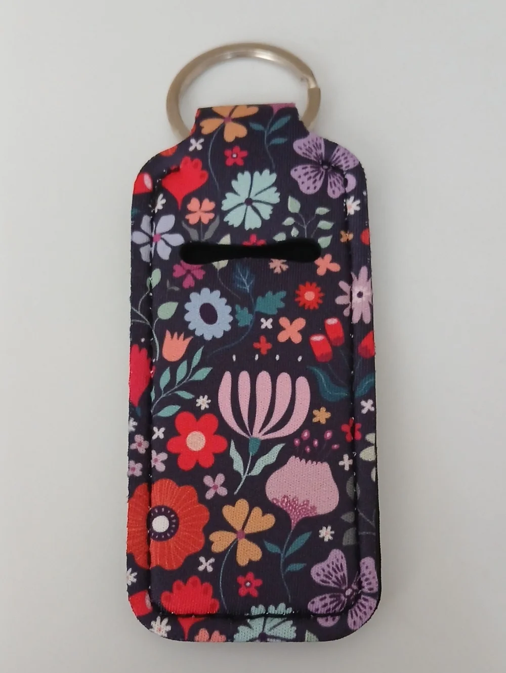 Floral Lip Balm Keychain Holder - Navy Background
